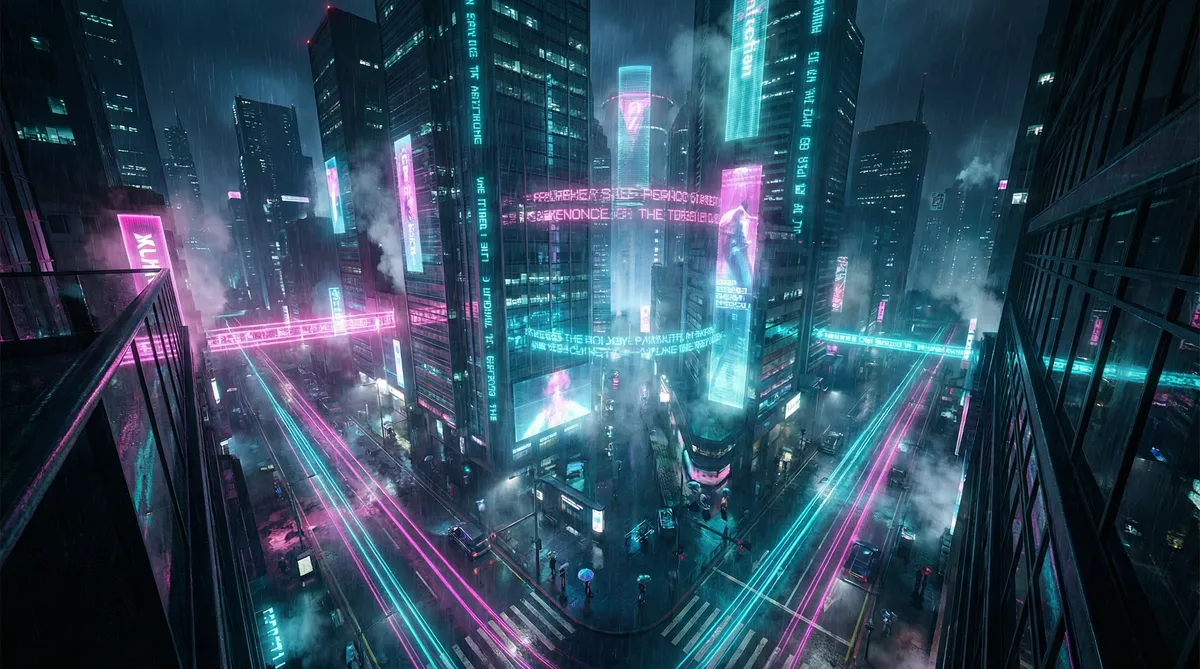 www.mfcclub 竖屏短剧平台首页背景 - 赛博朋克都市夜景